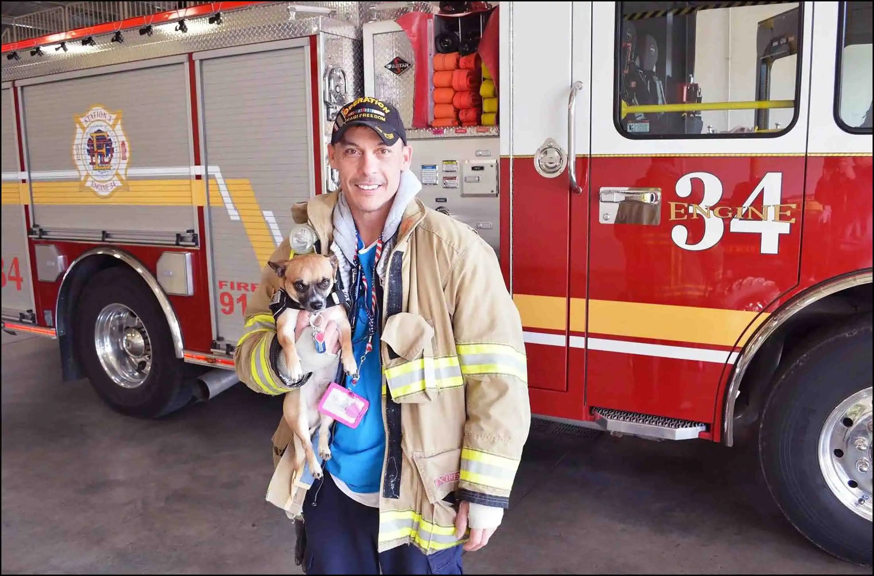 CEO & Veteran David Haave donating coloring books to his firefighters & first responders; 2017. -- David Haave